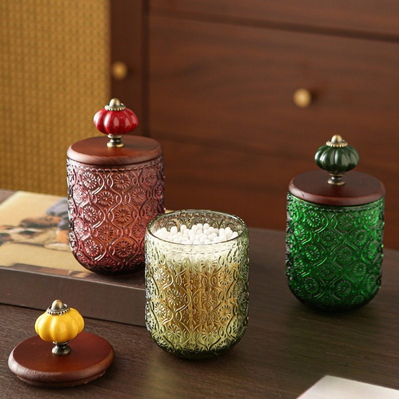 Retro glass cotton swab storag - đánh giá và giá Candle Making Jars With Lids